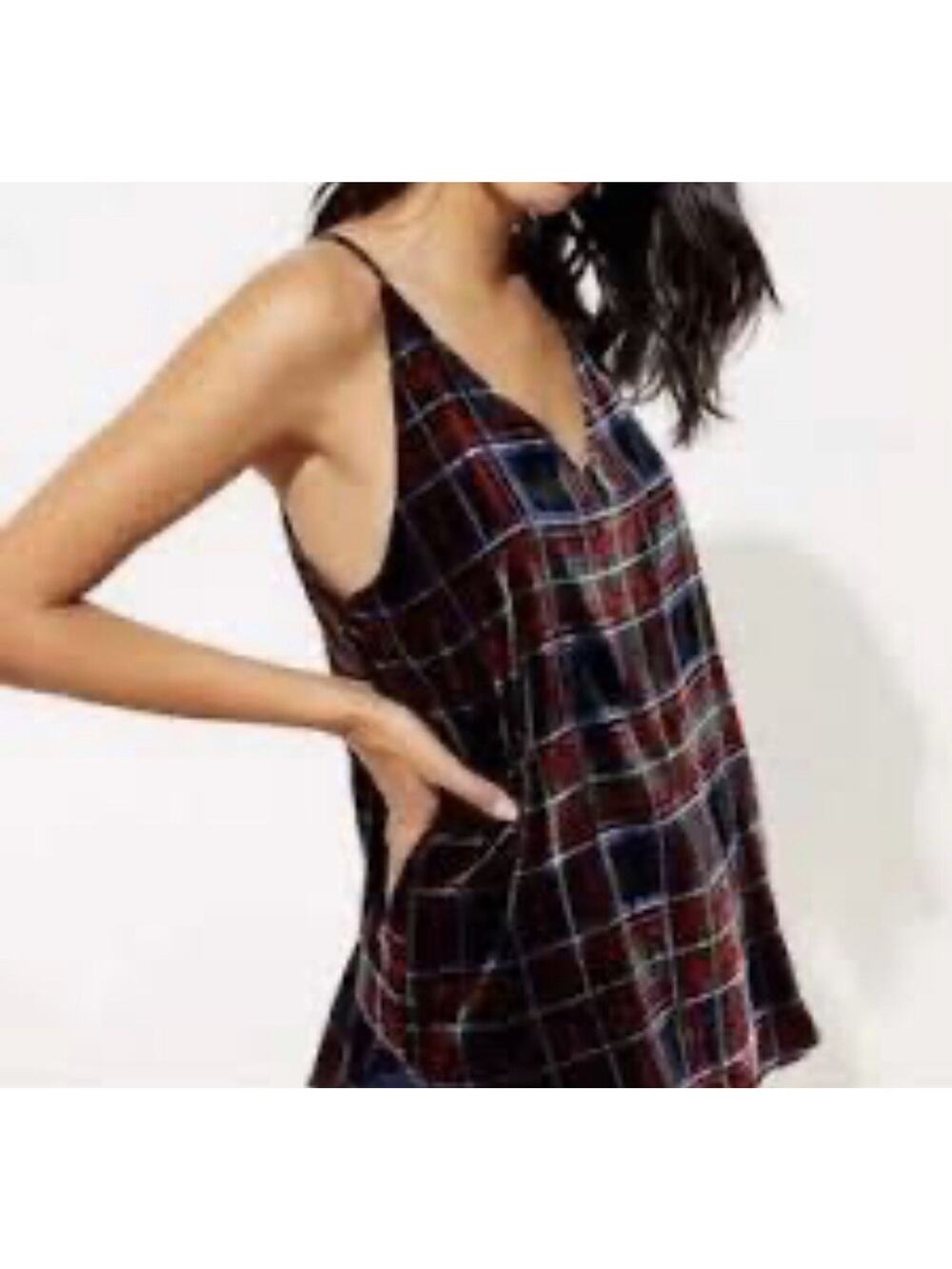 LOFT Velvet Plaid Tank Party Top camisole Classic Preppy XS racerback